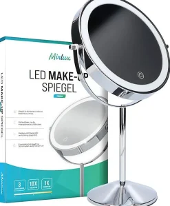 Mirlux Miroir De Maquillage Lumineux LED Rechargeable Chrome, grossissement 1-10x* Miroir Grossissant Lumineux