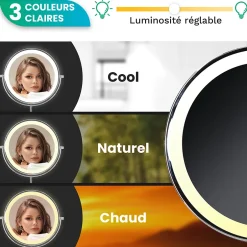 Mirlux Miroir De Maquillage Lumineux LED Rechargeable Chrome, grossissement 1-10x* Miroir Grossissant Lumineux