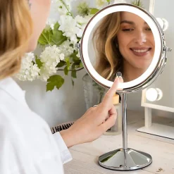 Mirlux Miroir De Maquillage Lumineux LED Rechargeable Chrome, grossissement 1-10x* Miroir Grossissant Lumineux