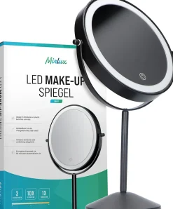 Mirlux Miroir De Maquillage Lumineux LED Rechargeable Noir, Grossissement 1-10x