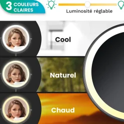 Mirlux Miroir De Maquillage Lumineux LED Rechargeable Noir, Grossissement 1-10x
