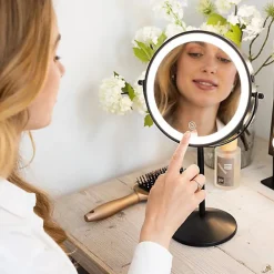 Mirlux Miroir De Maquillage Lumineux LED Rechargeable Noir, Grossissement 1-10x