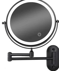 Mirlux Miroir De Maquillage Lumineux LED Rechargeable Noir, Grossissement 1-5x* Miroir Grossissant Lumineux