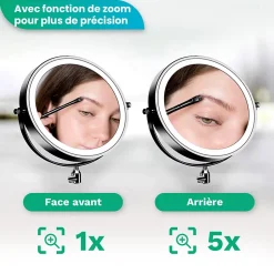 Mirlux Miroir De Maquillage Lumineux LED Rechargeable Noir, Grossissement 1-5x* Miroir Grossissant Lumineux