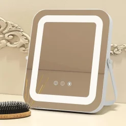 Giantex Miroir de Maquillage Rectangulaire 3 Couleurs et Luminosités réglables avec Support en Métal Contrôle Tactile* Miroir Grossissant Lumineux