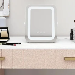 Giantex Miroir de Maquillage Rectangulaire 3 Couleurs et Luminosités réglables avec Support en Métal Contrôle Tactile* Miroir Grossissant Lumineux