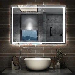 AICA Sanitaire Miroir de salle de bain à LED, dimmable et mémoire, 120x70cm miroir lumineux anti-buée,