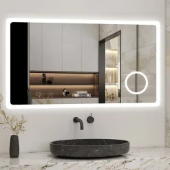 AICA Sanitaire Miroir de salle de bain anti-buée avec horloge, blanc froid chaud neutre tactile mural miroir 120x70cm,* Miroir Grossissant Lumineux