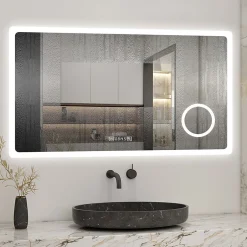 AICA Sanitaire Miroir de salle de bain anti-buée avec horloge, blanc froid chaud neutre tactile mural miroir 120x70cm,* Miroir Grossissant Lumineux