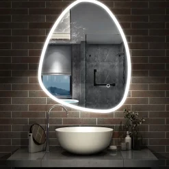 AICA Sanitaire Miroir de salle de bain asymétrique 100x80cm led Teardrop Mirror 3 Colours Dimmable + Anti-buée + Mémoire,* Miroir Lumineux