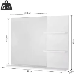 Homcom Miroir de salle de bain avec étagères - 2 étagères latérales + grande étagère inférieure - kit installation fourni - MDF blanc
