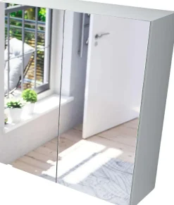 Pegane Miroir de salle de bain avec rangements 2 portes en blanc brillant, 65 x 60 x 21 cm* Armoire De Salle De Bains
