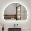 AICA Sanitaire Miroir de salle de bain asymétrique 100x80cm led Demi-cercle Mirror 3 Colours Dimmable + Anti-buée + Mémoire,