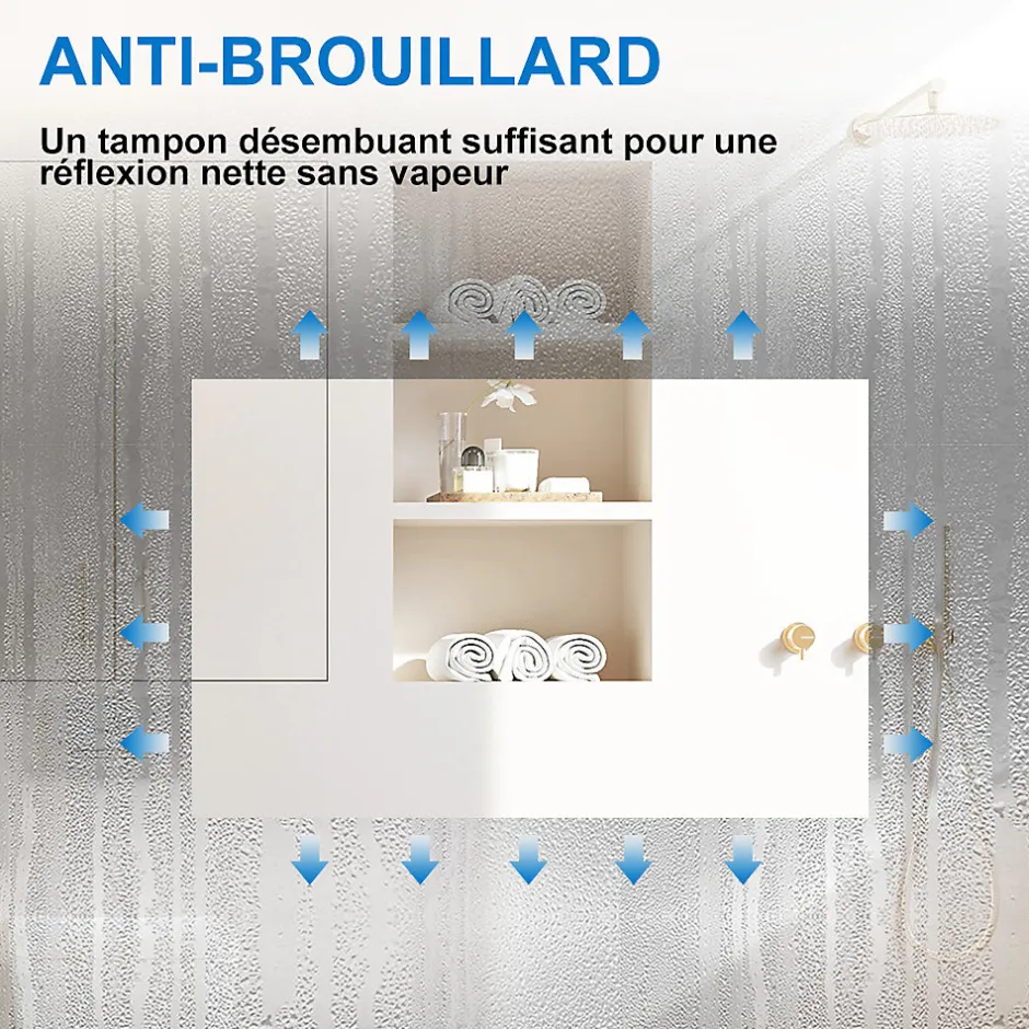AICA Sanitaire Miroir de salle de bain anti-buée avec horloge, blanc froid chaud neutre tactile mural miroir 120x70cm,* Miroir Lumineux