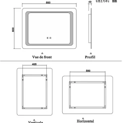 AICA Sanitaire Miroir de salle de bain avec éclairage intégré, L.120 x H.70 cm Miroir lumineux anti buée,* Miroir Lumineux
