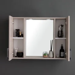Kiamami Valentina Miroir De Salle De Bain Avec 2 Étagères Latérales En Chêne Gris.* Armoire De Toilette