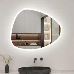 AICA Sanitaire Miroir de salle de bain asymétrique 80x65cm led Teardrop Mirror 3 Colours Dimmable + Anti-buée + Mémoire,* Miroir Lumineux
