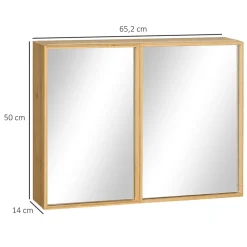 kleankin Miroir de salle de bain avec placard 2 portes - 2 étagères - bois de bambou verni* Armoire De Toilette