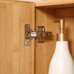 kleankin Miroir de salle de bain avec placard 2 portes - 2 étagères - bois de bambou verni* Armoire De Toilette
