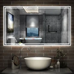 AICA Sanitaire Miroir de salle de bain Bluetooth 160x80 cm, tricolore + horloge + mémoire + dimmable + anti-buée, IP44 Miroir LED,* Miroir Lumineux
