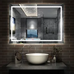 AICA Sanitaire Miroir de salle de bain LED dimmable, avec mémoire et anti-buée, 110x80cm, IP44,* Miroir Lumineux