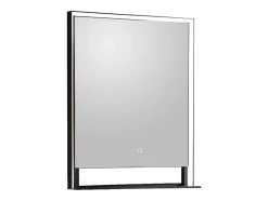 Vente-unique Miroir de salle de bain lumineux rectangulaire anti-buée avec étagère intégrée - Contour noir mat - 60 x 80 cm - VALONERA* Miroir Simple
