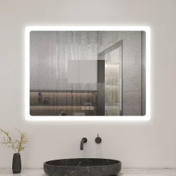 AICA Sanitaire Miroir de salle de bain LED avec bluetooth et horloge, 80x60cm, Tri-color, anti-buée,* Miroir Lumineux