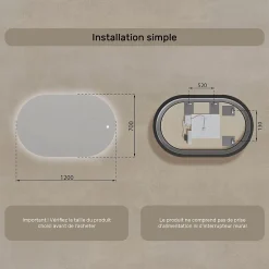 Artforma Miroir de salle de bain lumineux - - Ovale - 120x70cm - LED Dual + Interrupteur tactile* Miroir Lumineux