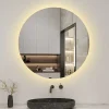 AICA Sanitaire Miroir de salle de bain LED rond 80 cm avec rétro-éclairage, tricolore + anti-buée + mémoire + gradation infinie,* Miroir Lumineux