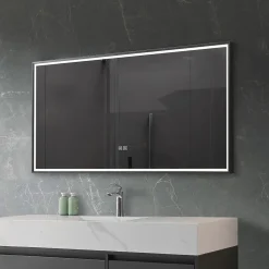 Luxury Bain Miroir de salle de bain LED 90x60cm anti buée, luminosité variable avec cadre en aluminium noir LuxuryBain* Miroir Lumineux