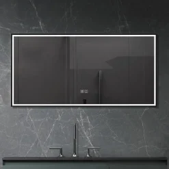 Luxury Bain Miroir de salle de bain LED 90x60cm anti buée, luminosité variable avec cadre en aluminium noir LuxuryBain* Miroir Lumineux