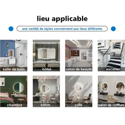 AICA Sanitaire Miroir de salle de bain LED 80x60cm avec cadre noir, tricolore + anti-buée + mémoire + gradation infinie,* Miroir Lumineux