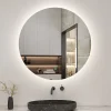 AICA Sanitaire Miroir de salle de bain LED rond 60 cm avec rétro-éclairage sans cadre, anti-buée + mémoire + dimmable,