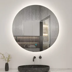 AICA Sanitaire Miroir de salle de bain LED rond 60 cm avec rétro-éclairage sans cadre, anti-buée + mémoire + dimmable,