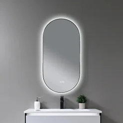 Luxury Bain Miroir de salle de bain LED 45x90cm ovale anti buée avec cadre en aluminium noir- LuxuryBain