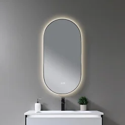 Luxury Bain Miroir de salle de bain LED 45x90cm ovale anti buée avec cadre en aluminium noir- LuxuryBain