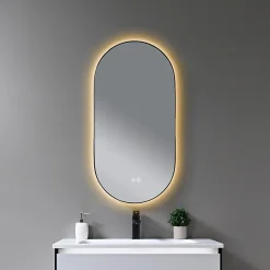 Luxury Bain Miroir de salle de bain LED 45x90cm ovale anti buée avec cadre en aluminium noir- LuxuryBain