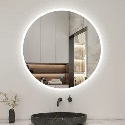 AICA Sanitaire Miroir de salle de bain led rond 70 cm, anti buée miroir avec interrupteur tactile,lumière blanche,* Miroir Lumineux