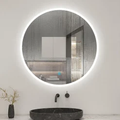AICA Sanitaire Miroir de salle de bain led rond 70 cm, anti buée miroir avec interrupteur tactile,lumière blanche,* Miroir Lumineux