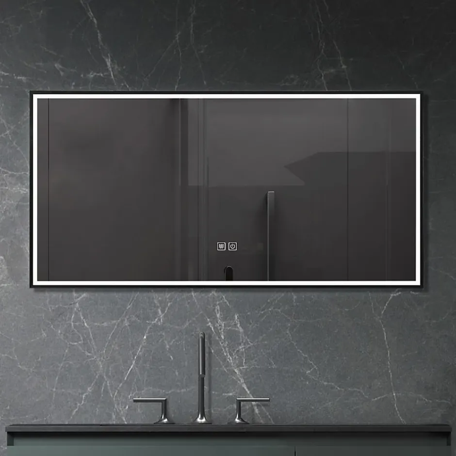 Luxury Bain Miroir de salle de bain LED 120x60cm anti buée, luminosité variable avec cadre en aluminium noir LuxuryBain* Miroir Lumineux