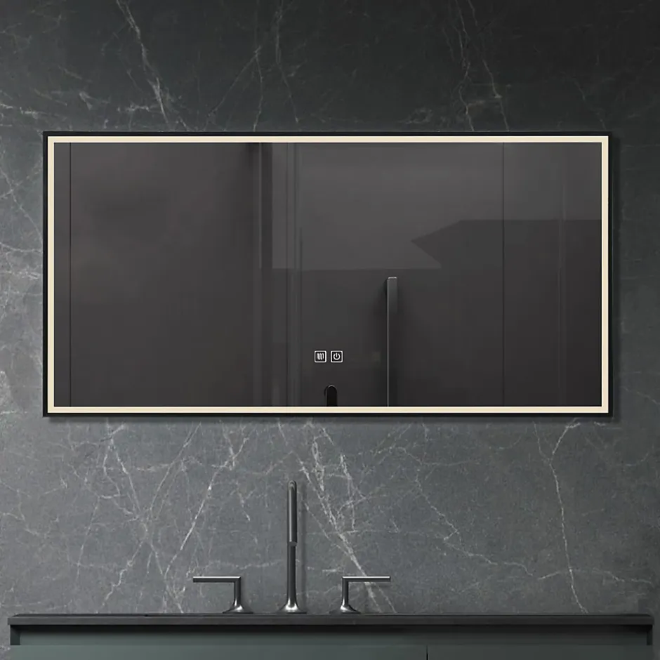 Luxury Bain Miroir de salle de bain LED 120x60cm anti buée, luminosité variable avec cadre en aluminium noir LuxuryBain* Miroir Lumineux