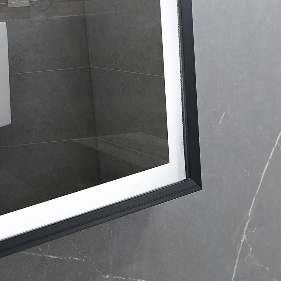 Luxury Bain Miroir de salle de bain LED 120x60cm anti buée, luminosité variable avec cadre en aluminium noir LuxuryBain* Miroir Lumineux