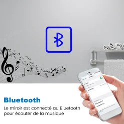 AICA Sanitaire Miroir de salle de bain LED 120x70cm tricolor anti-buée avec bluetooth et loupe 3x,mémoire et lumière gradation,