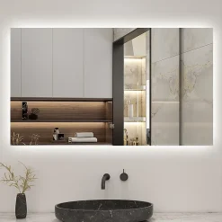 AICA Sanitaire Miroir de salle de bain LED 70x50 cm rétro-éclairé sans cadre avec anti-buée + mémoire + dimmable,