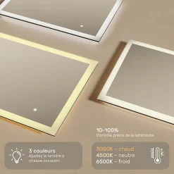 Artforma Miroir de salle de bain lumineux - - Forme arrondie - 120x70cm - LED Dual + Interrupteur tactile