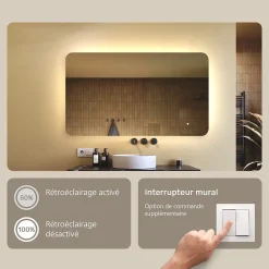 Artforma Miroir de salle de bain lumineux - - Forme arrondie - 120x70cm - LED Dual + Interrupteur tactile