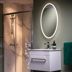 Sensio Miroir de salle de bain lumineux LED sur batterie rechargeable Verve ovale H.80 x l.50 cm
