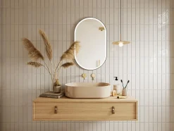 Vente-unique Miroir de salle de bain lumineux ovale anti buée avec contour noir - 60 x 90 cm - ALARICO