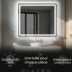 Artforma Miroir de Salle de Bain LED - Bella, 120x90 cm, LED Lumineux Miroir, Blanc Froid 7000K, Interrupteur Tactile* Miroir Lumineux