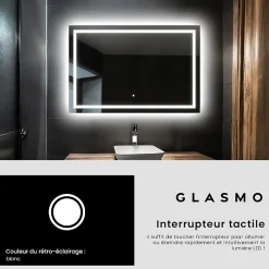 Artforma Miroir de Salle de Bain LED - Bella, 120x90 cm, LED Lumineux Miroir, Blanc Froid 7000K, Interrupteur Tactile* Miroir Lumineux